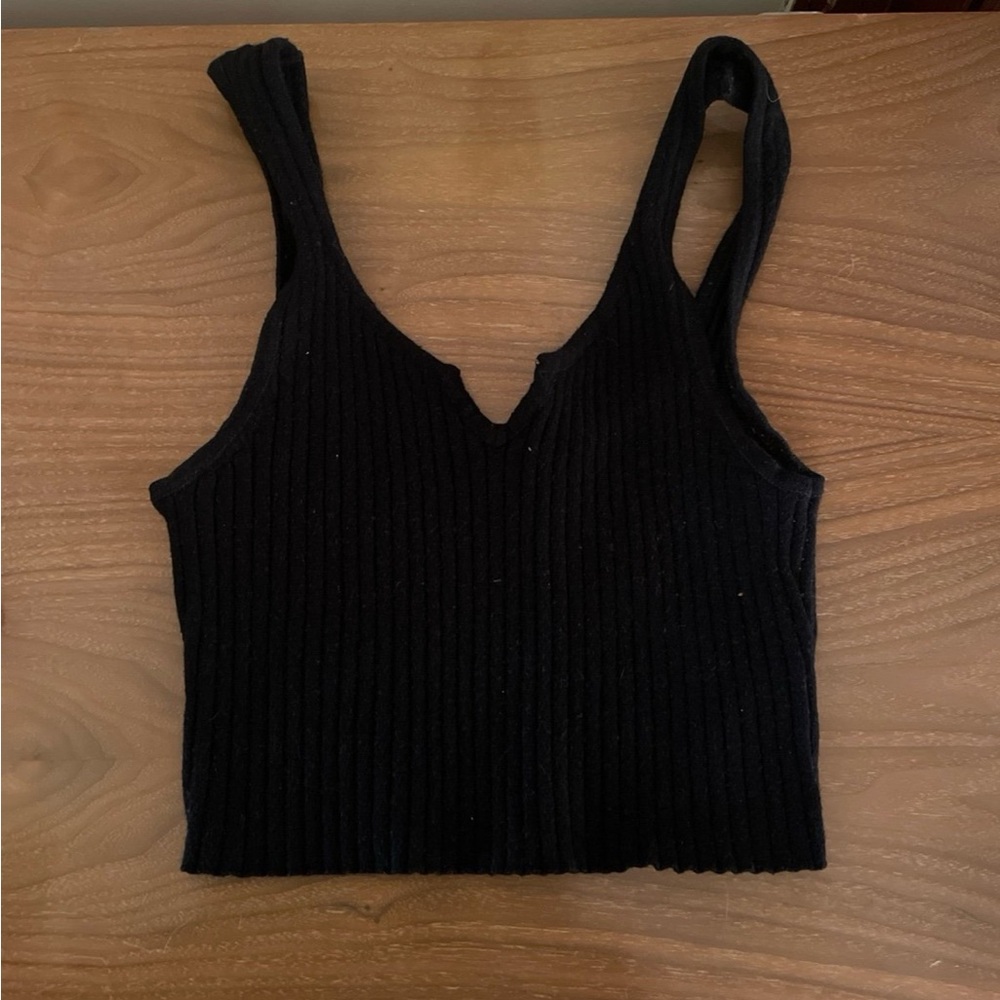 Urban Outfitters Black Ribbed Cropped Tank Top